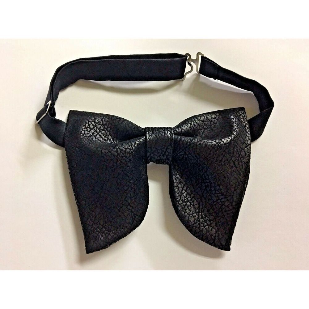 Handmade Oversized Black Faux Leather Bow tie Vintage style 70`s Wedding Prom